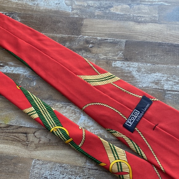 Polo Ralph Lauren silk hand made in USA red green rare tie - Picture 8 of 9